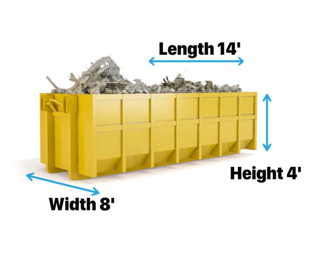 14-foot debris bin full of construction waste – ideal for renovation and demolition cleanup – Mr. Garbage Canada