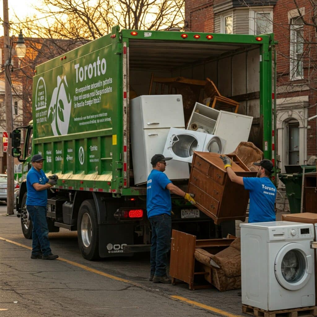 Toronto junk removal truck loading furniture and appliances for eco-friendly disposal